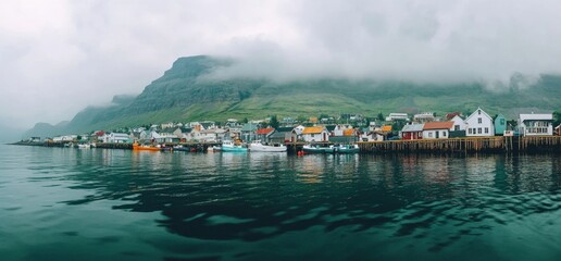 A town with many houses and boats on the water