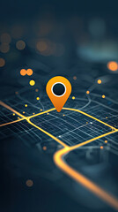 Location marker on digital map with glowing lines and dots