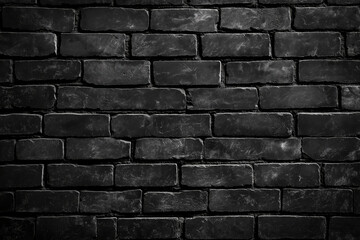 Fototapeta premium Black brick wall background texture, dark grunge wallpaper with copy space for design and decoration in urban interior or exterior, Black brick wall texture. Generative Ai