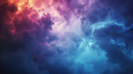 Obraz premium Vibrant Cloudscape Illustration with Dramatic Purple and Blue Colors in Sky, Perfect for Backgrounds and Artistic Projects