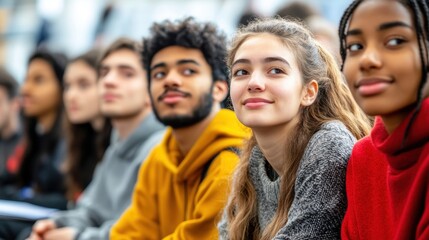 Obraz premium Diverse Group of Young Students Engaged in Learning Environment