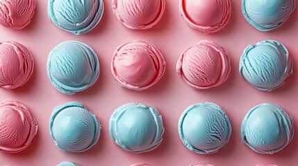 Fototapeta premium Colorful Ice Cream Scoops in Pink and Blue Arrangement on Table