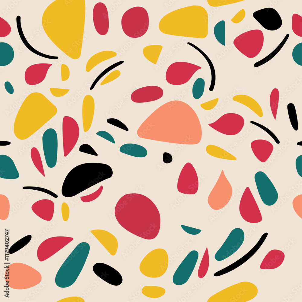 Poster Pattern of colored pebbles, shapeless abstract shapes. Seamless abstract pattern.