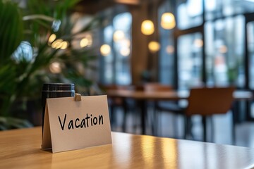 Fototapeta premium Office closed for vacation, note with the word: 