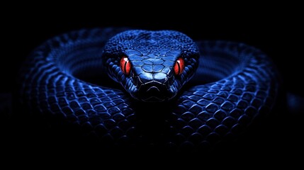Fototapeta premium A highly realistic photograph of a deep blue snake, its smooth scales gleaming with subtle texture and depth.
