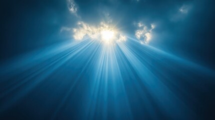 Fototapeta premium Serene Light Beams Radiating Through Dramatic Dark Sky Clouds