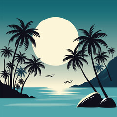 Obraz premium Beach and palm tree overview illustration vector