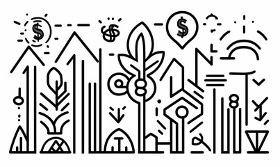 Abstract line art depicting growth, finance, and technology.  Perfect for illustrating concepts of investment, progress, and innovation.