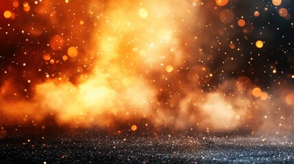 Fototapeta premium Abstract warm orange and gold glowing light particles in space