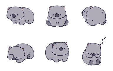 Cute and adorable Wombat Cartoon Illustration doing funny activities