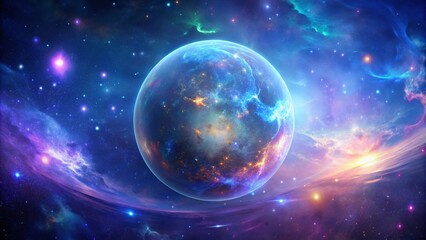 Cosmic Sphere: Vibrant Orb Floating in Starry Nebula