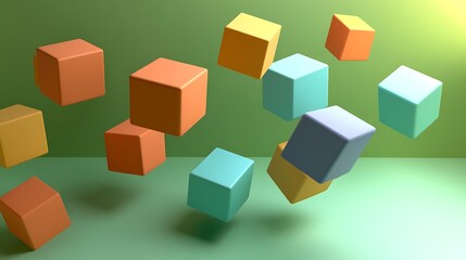Obraz premium Colorful Cubes Floating Against A Green Background