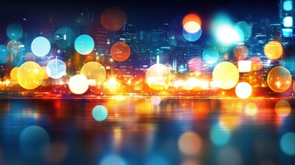 Colorful City Lights Reflection on Water with Stunning Bokeh Effect