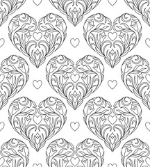 Seamless pattern with floral heart on white background.