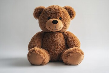 Obraz premium adorable vintage style brown teddy bear with soft plush fur and black button eyes sitting alone on white background