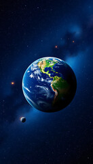 Obraz premium planet earth in space close starry background cosmic solar stars the world, clipart style, with white tones