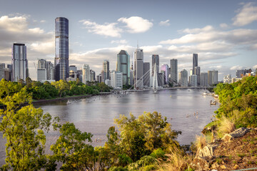 Brisbane, QLD, Australia - City skyline with new Kangaroo Point Green bridge