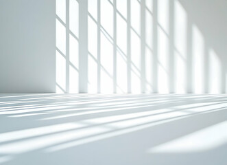 Obraz premium Sunlit Window Shadows on Minimal White Interior Floor in Bright Daylight Mood