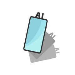 The phones are rectangular in shape with rounded corners. The front of the phone is light blue and has an A and I at the top, likely hinting at an AI theme.