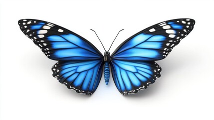 Vibrant Blue Butterfly on a White Background with Delicate Details