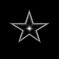 Obraz premium Black background, single silver star in the middle of the screen, simple and elegant style, symmetrical composition, metallic texture, high contrast between light and shadow.