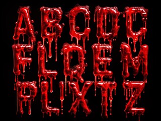 Creepy Bloody Horror Alphabet: Dripping Red Letters on Black Background - Halloween Font