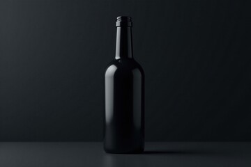 Sleek black bottle against dark sleek background, glass, modern