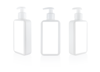 Set bottles for cosmetics with a dispenser on a transparent background. isolated object. Element for design.