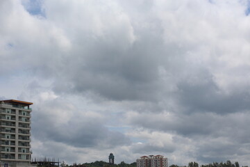 Beautiful dark dramatic sky with stormy clouds before rain or snow. Thunderstorm heaven landscape....