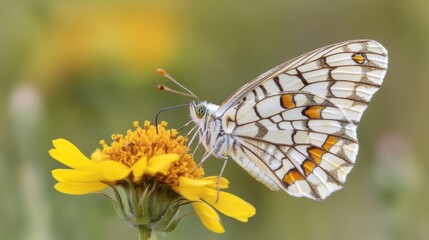 Obraz premium Beautiful butterfly perched on vibrant yellow flower in nature