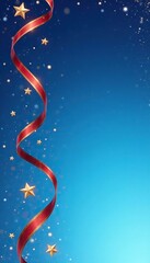 Red and gold ribbon with stars against a clear blue sky, celebration, blue sky, twinkle