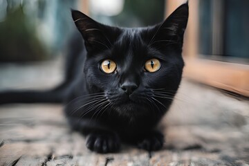 Cute Black Cat looking at Camera