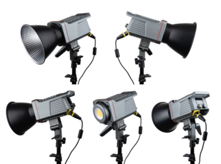 Studio lamp or stage light spotlight. COB LED spot used for studio, theatre and concert lighting.