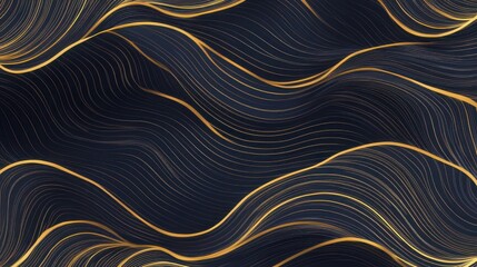 abstract wavy background with golden line on black background