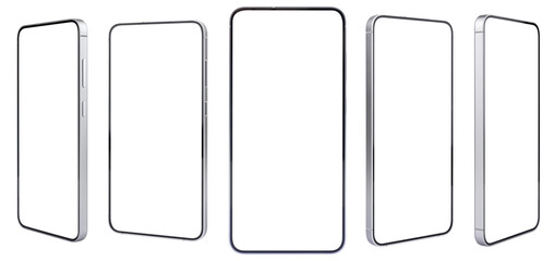 collection of smartphone mockup blank screen isolated on white background.