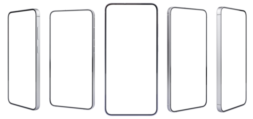 collection of smartphone mockup blank screen isolated on white background.