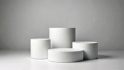 3D white cylindrical podium pedestal background with cube pedestal,