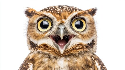 Naklejka premium Charming Owl with Large Eyes and Expressive Face on White Background