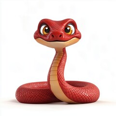 Fototapeta premium Bright red cartoon snake with a joyful expression stands upright, showcasing its playful design and vibrant colors. Symbol of Chinese New Year