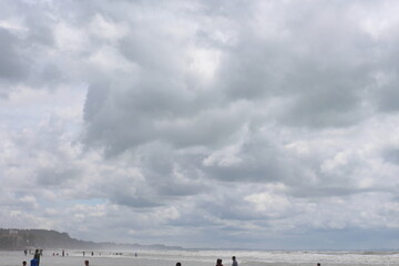 Beautiful dark dramatic sky with stormy clouds before rain or snow. Thunderstorm heaven landscape....