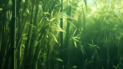 a bamboo forest with sunlight filtering through