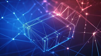 Abstract Cubic Form: Networked Lines in Blue and Red