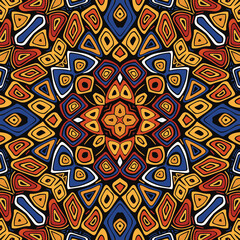 Colorful oriental mosaic square rug with a traditional central medallion with floral motif and geometric ornaments. Patterned carpet with a border frame. Cross stitch template