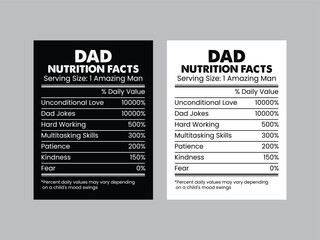 Dad Nutrition Facts Vector Father's day Template for T-shirts, Cards, Mugs and More