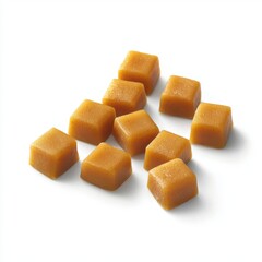 Delicious Caramel Cubes on White Background Perfect for Sweet Treats and Dessert Recipes