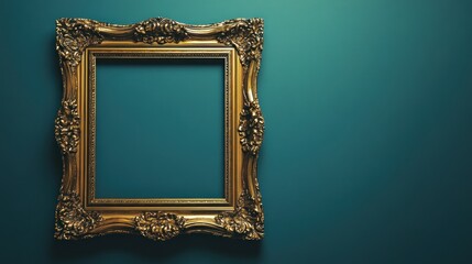 Ornate Golden Frame on Teal Wall