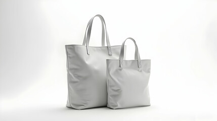 Elegant, minimalist tote bags. Perfect for branding or everyday use.  Two sizes shown, clean white backdrop.