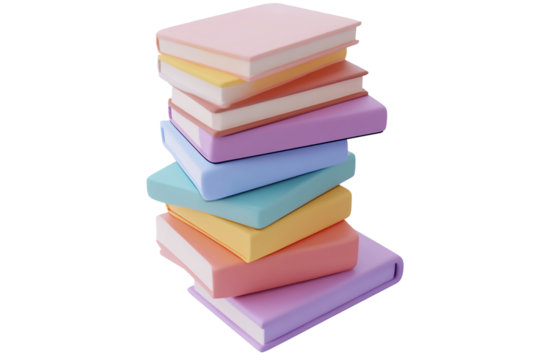 Colorful Cartoon-Style Stack of Books on White Background