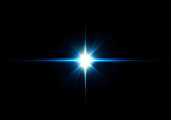 Radiant Blue Light Burst with Star Effect in Black Background Darkness