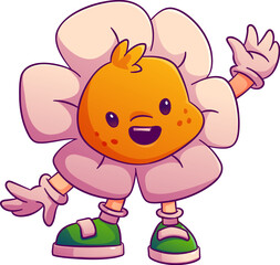 Cartoon groovy chamomile flower Valentine day character exudes love and retro y2k vibes. Vector daisy blossom personage with cheerful face, exudes emotion of happiness. radiates joy and positivity
